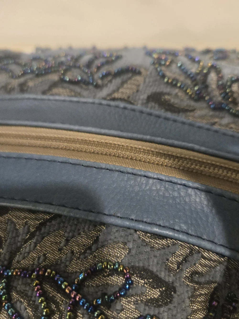 Sans Souci Blue Satchel with Gold Embroidery And Beads
